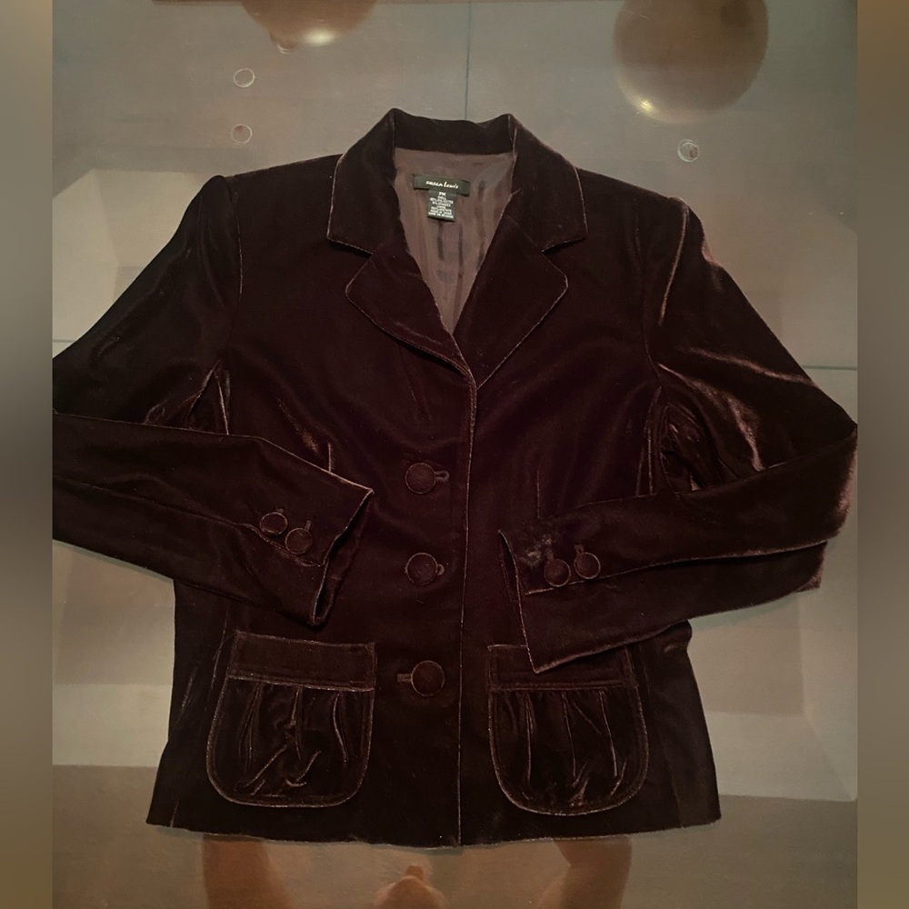SUSAN LEWIS VELVET BLAZER JACKET DEEP CHOCOLATE BROWN SZ MEDIUM PETITE